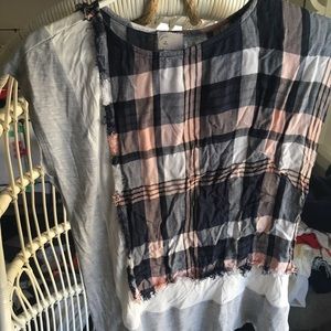 Partial plaid tee